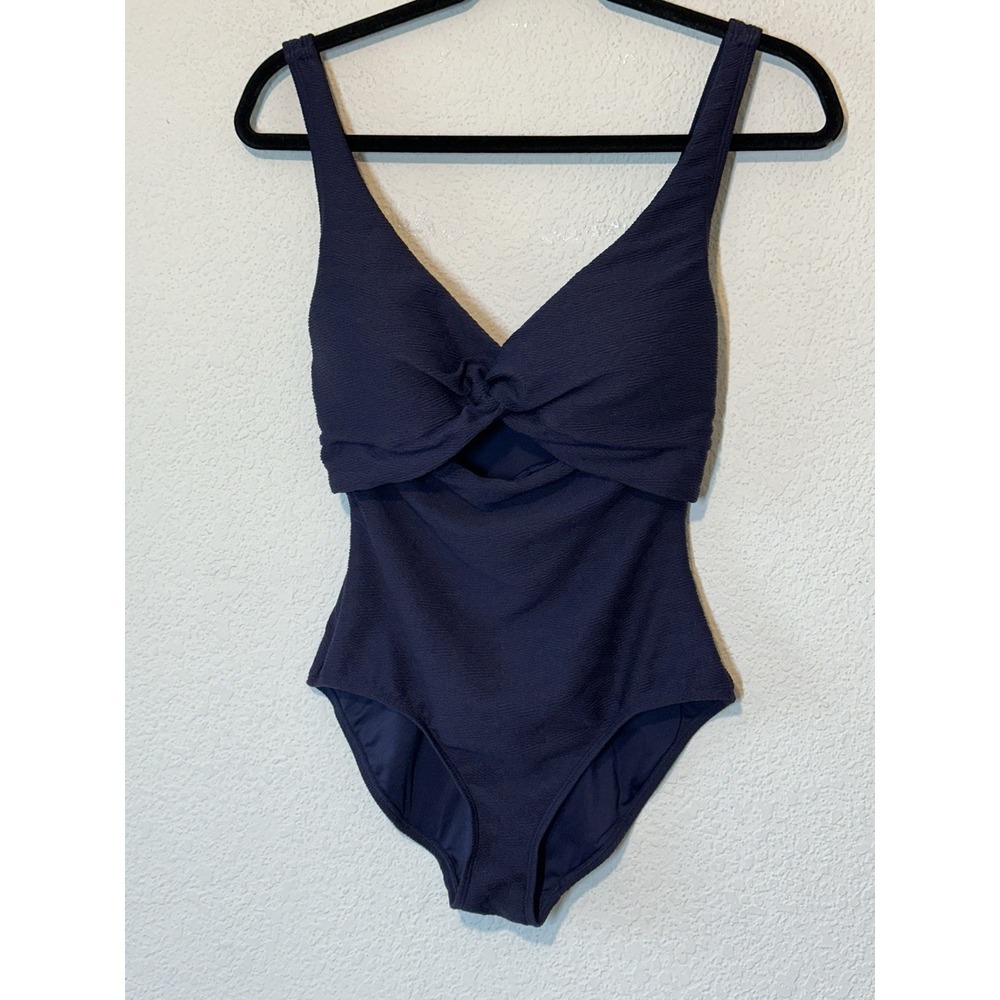 Anne Cole One Piece Swimsuit Women Size 8 Navy Blue Textured Twist Cut Out